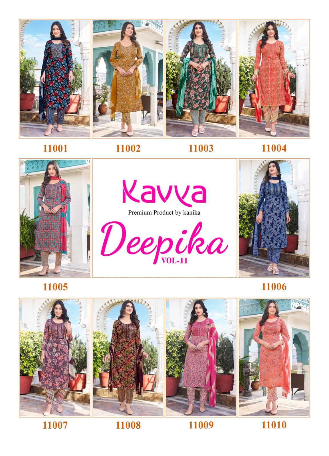 Deepika Vol 11 By Kavya Straight Cut Embroidery Kurti With Bottom Dupatta Wholesale Market
